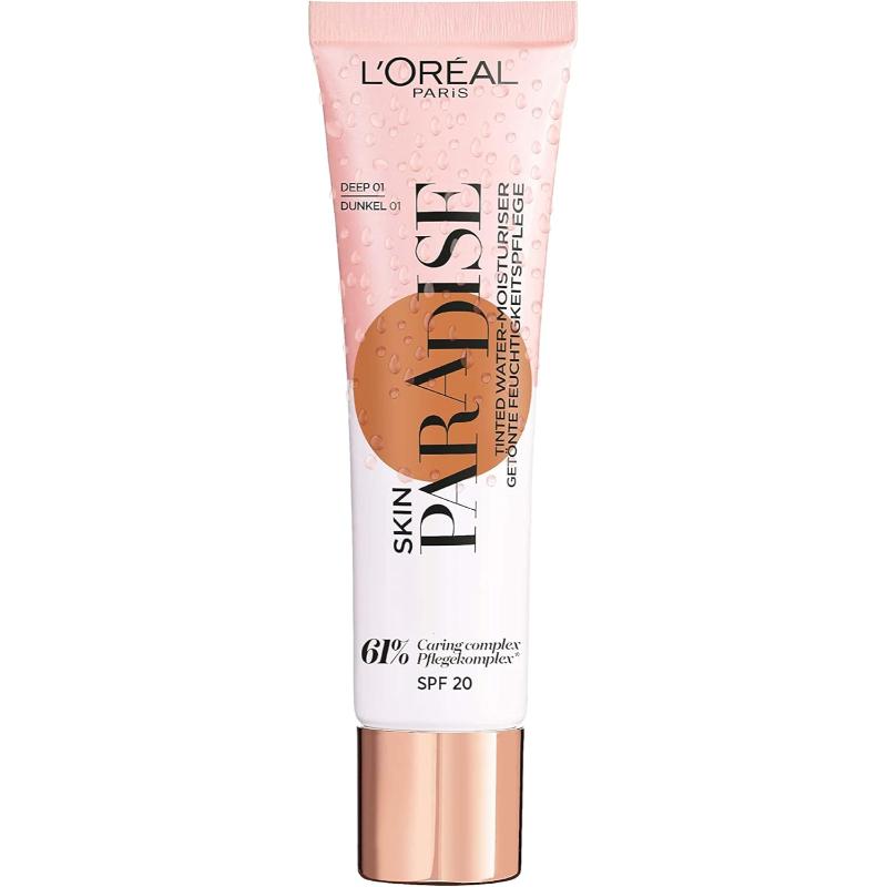 L'Oreal Paris Skin Paradise Tinted Moisturiser, Up to 24h hydration, SPF20, 01 Deep, 0.039 kg