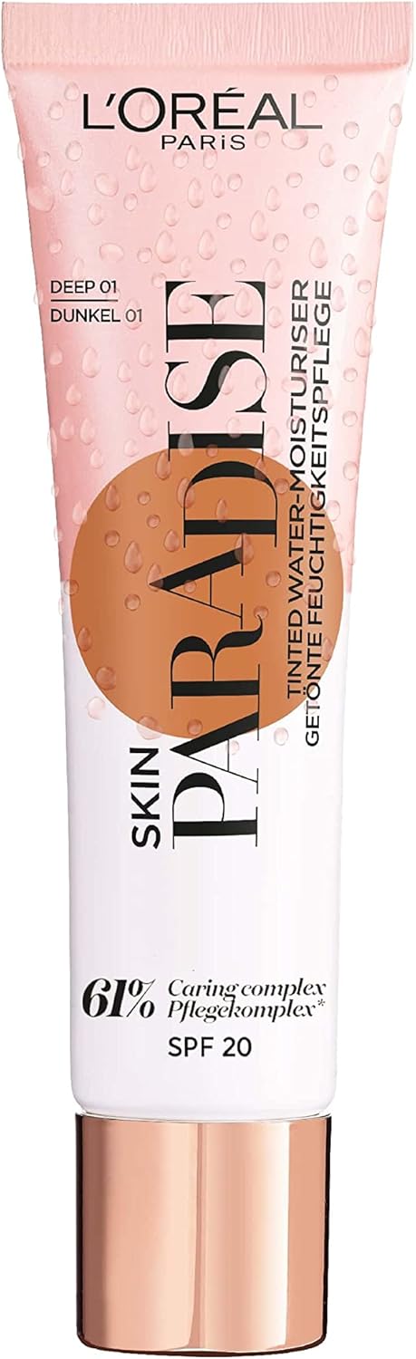 L'Oreal Paris Skin Paradise Tinted Moisturiser, Up to 24h hydration, SPF20, 01 Deep, 0.039 kg